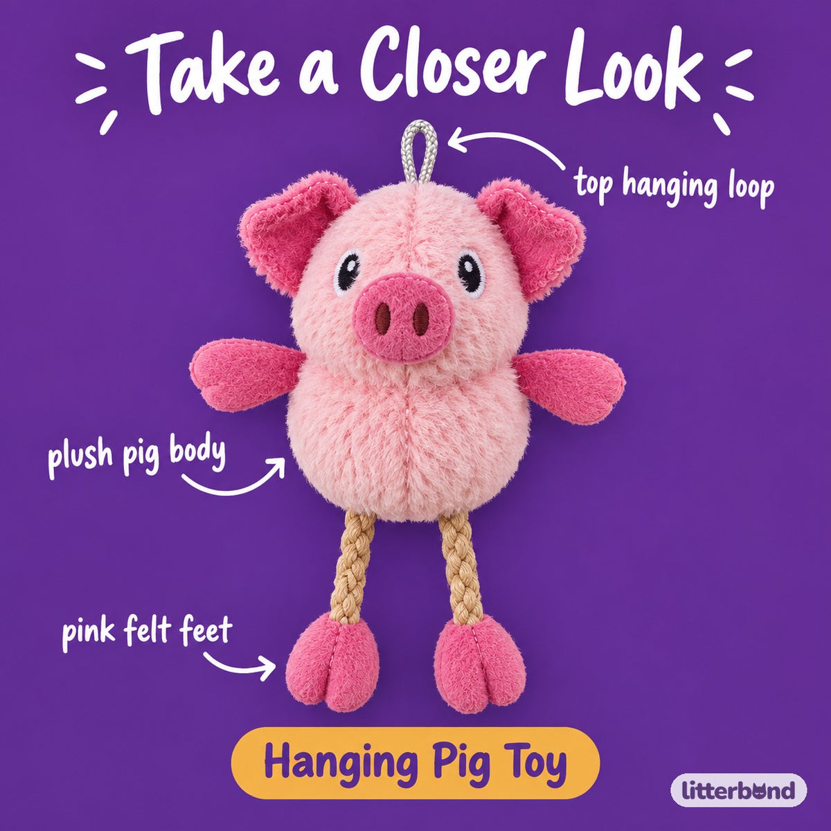 Pink Pig Hanging Toy for Batting - close-up details