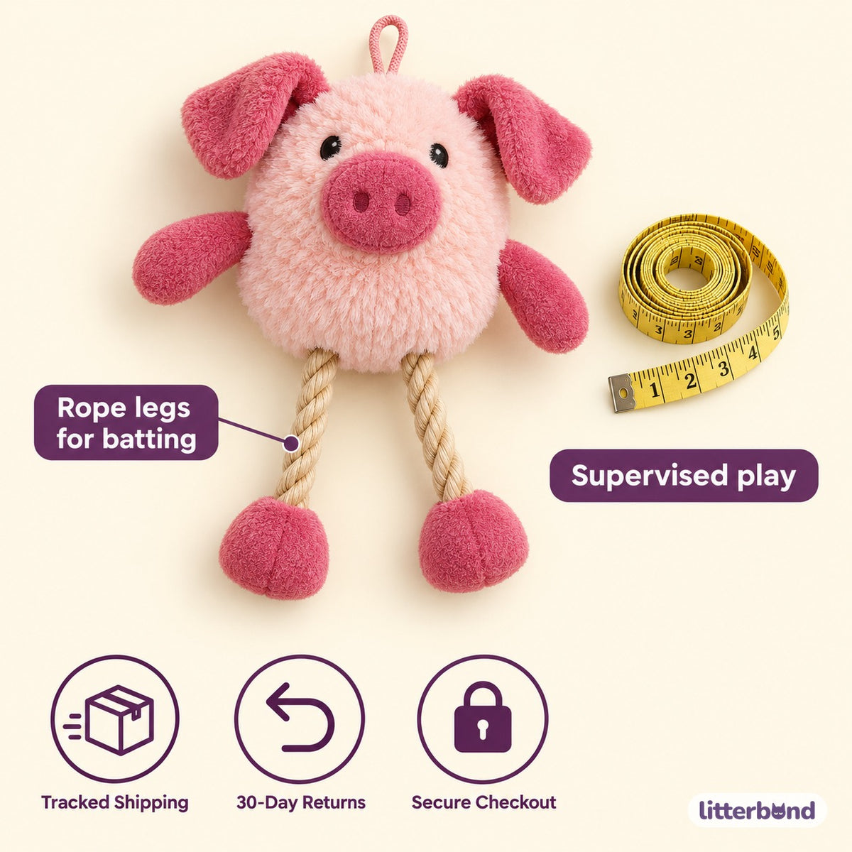 Pink Pig Hanging Toy for Batting - size and details