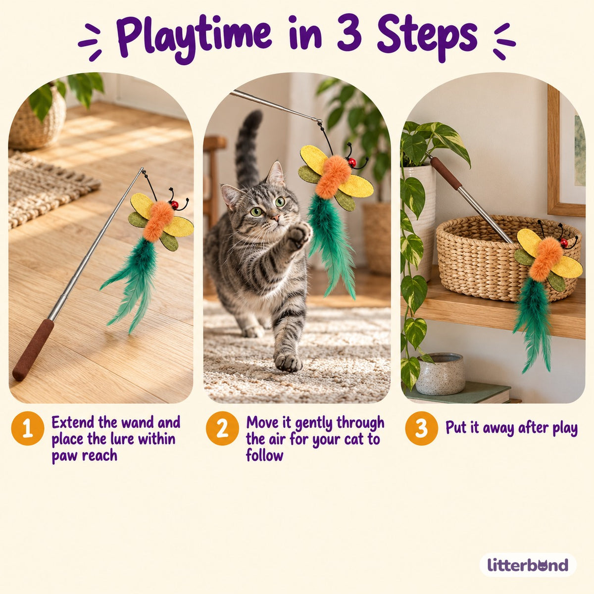 Feather Insect Wand for Chasing - how to play