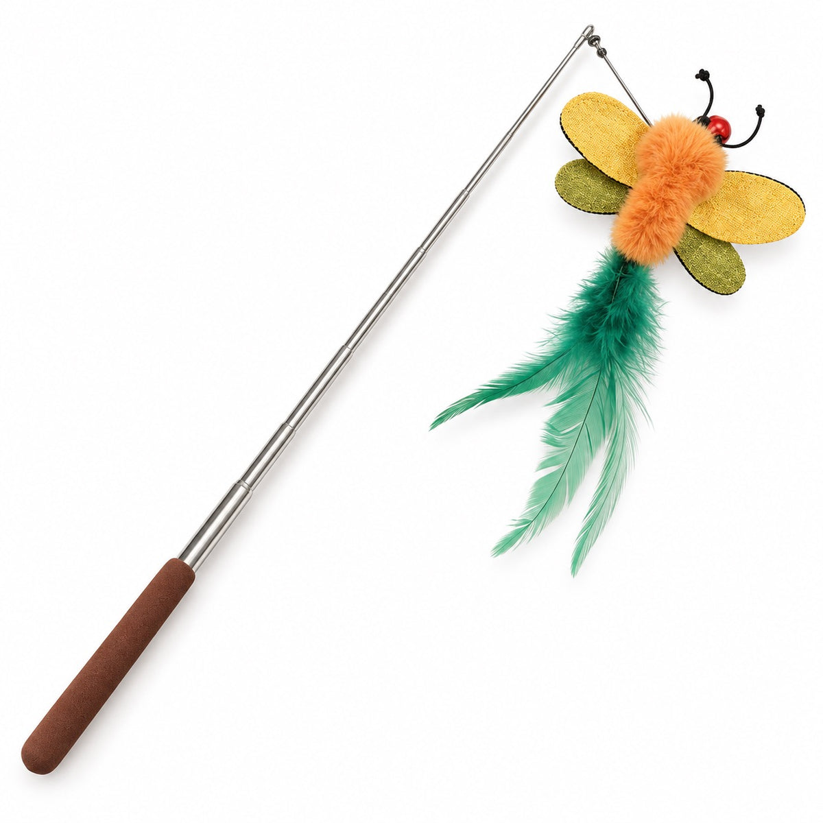 Feather Insect Wand for Chasing - Orange Dragonfly