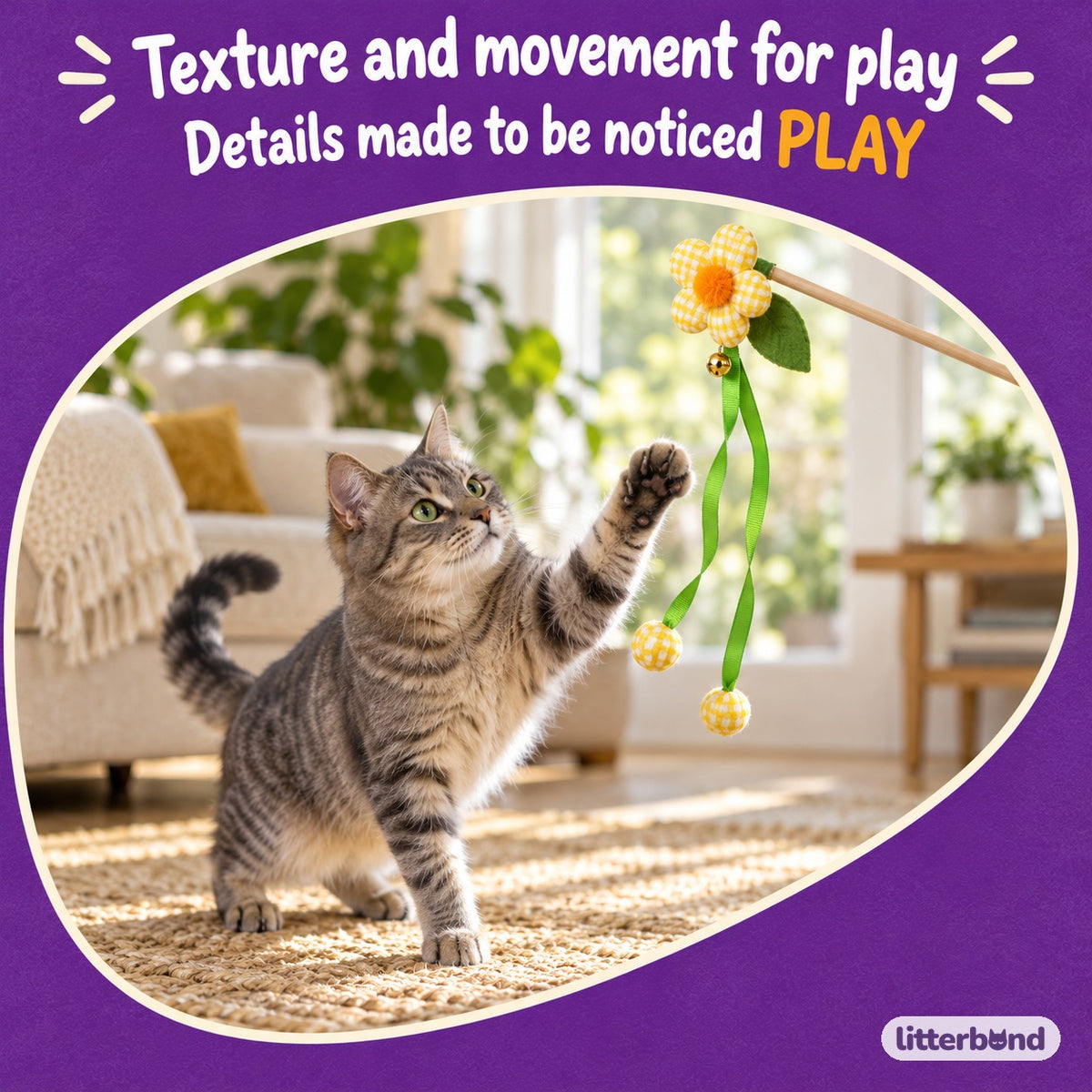 Grid Flower Ribbon Wand with a cat