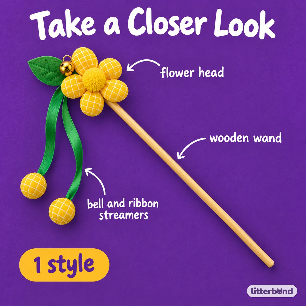 Grid Flower Ribbon Wand - close-up details