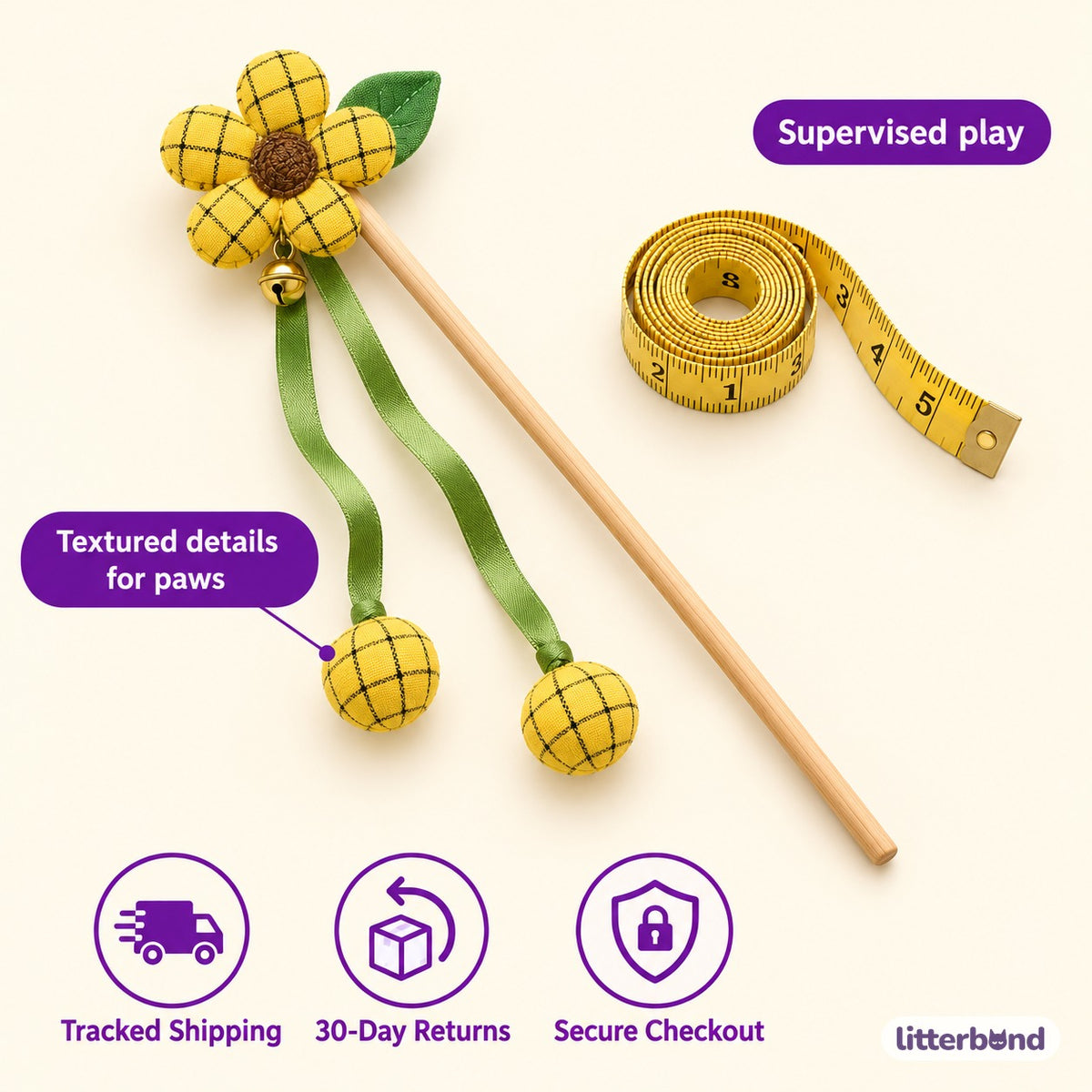 Grid Flower Ribbon Wand - size and details