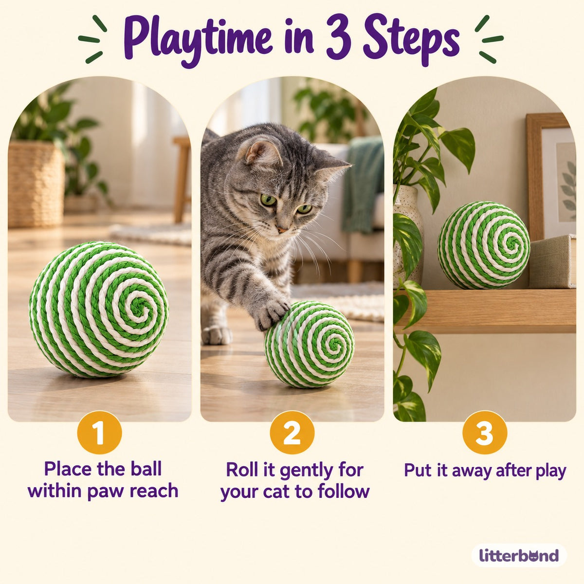 Green Stripe Sisal Bell Ball - how to play