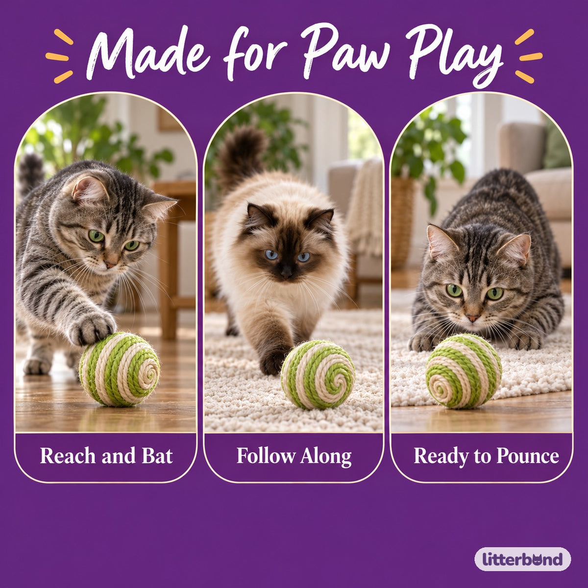 Green Stripe Sisal Bell Ball - playtime at home