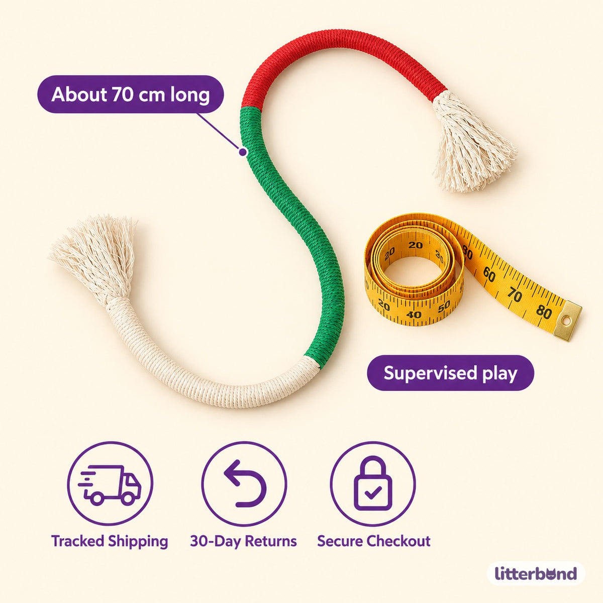 Tassel Trail Rope Toy - size and details