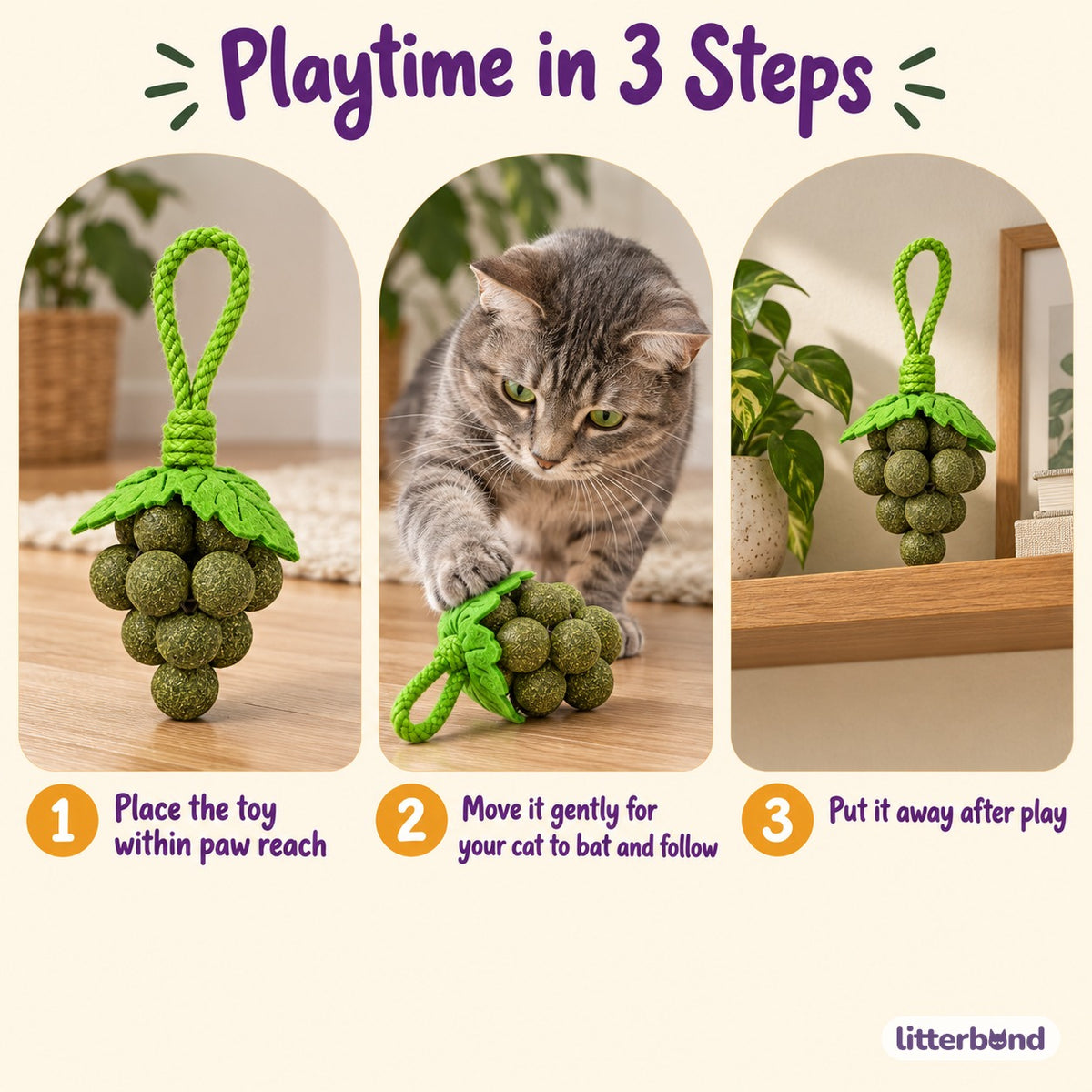 Textured Grape Cluster Hanging Toy - how to play