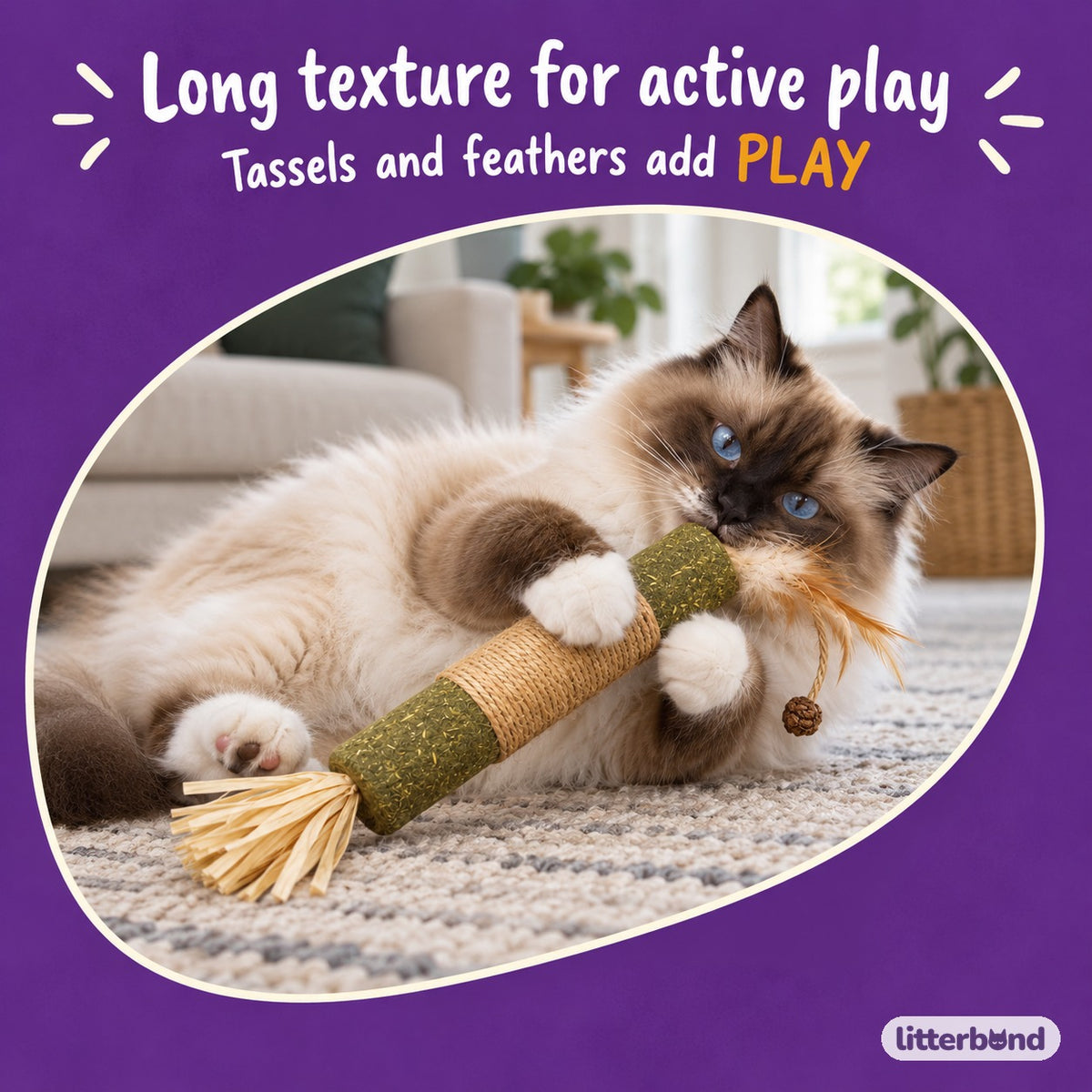 Silvervine Sisal Feather Stick with a cat