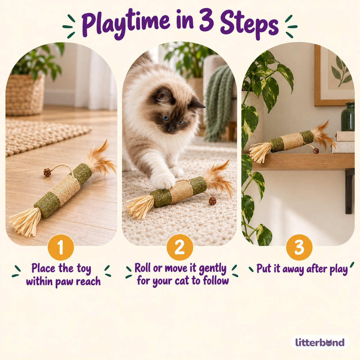 Silvervine Sisal Feather Stick - how to play