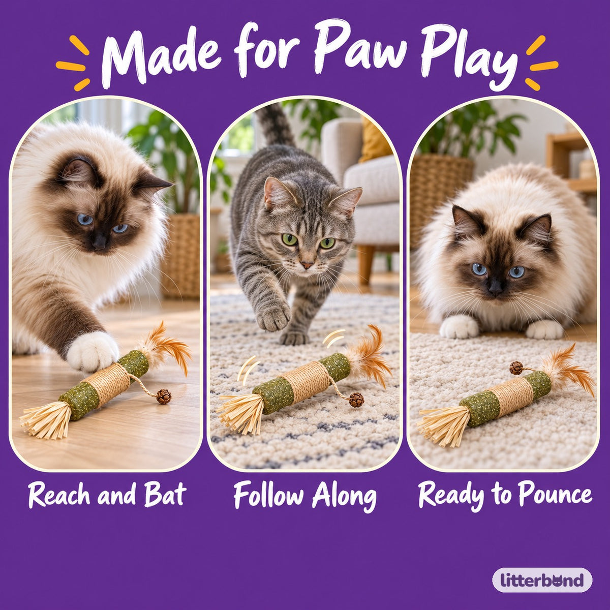 Silvervine Sisal Feather Stick - playtime at home