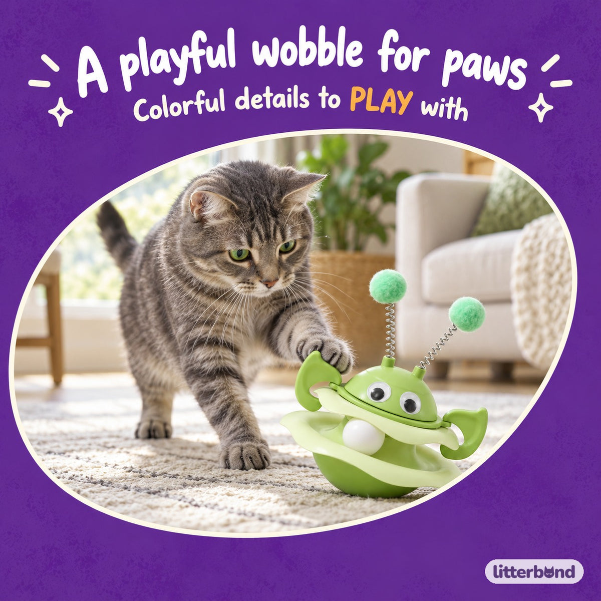Bee Wobble Spinner Toy with a cat