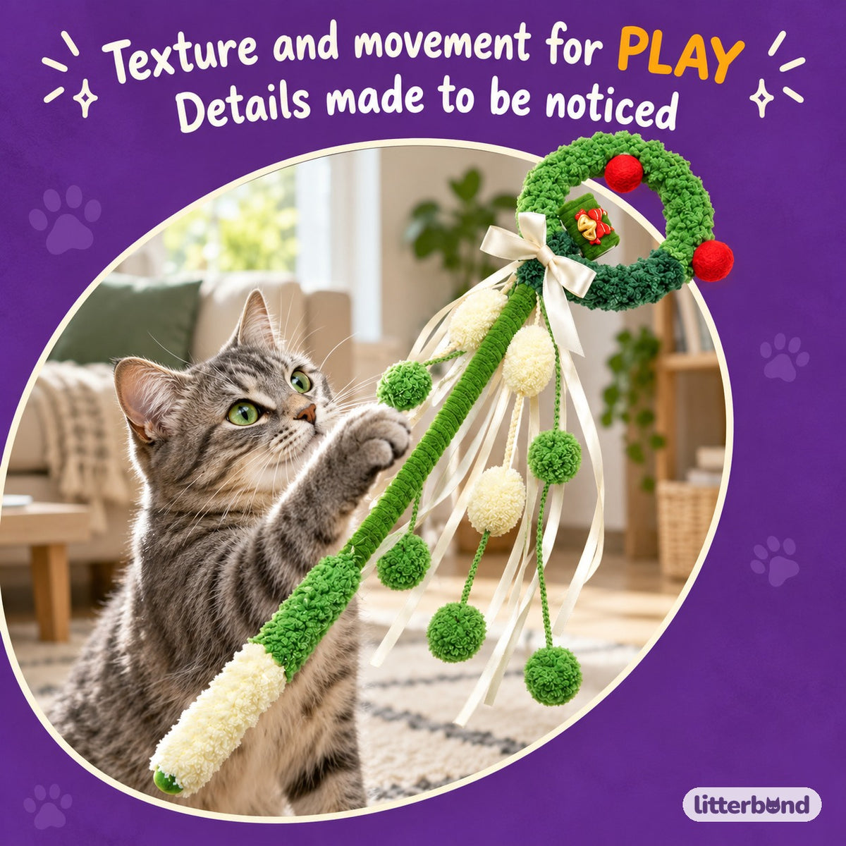 Macaron Plush Ring Wand with a cat
