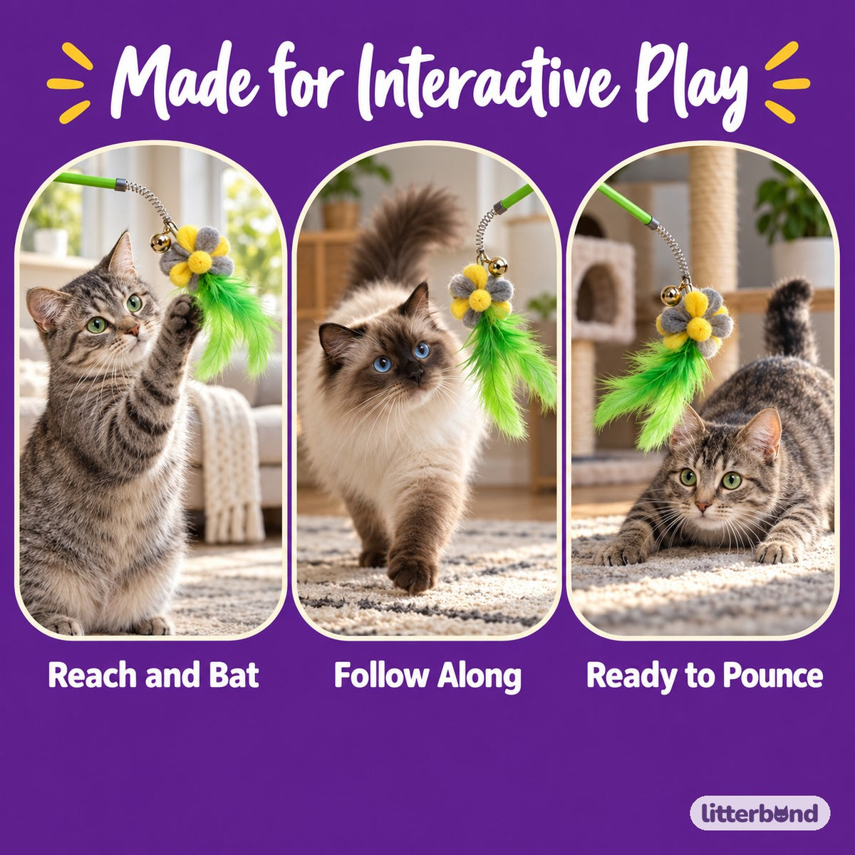 Flower Feather Wands for Chasing - playtime at home