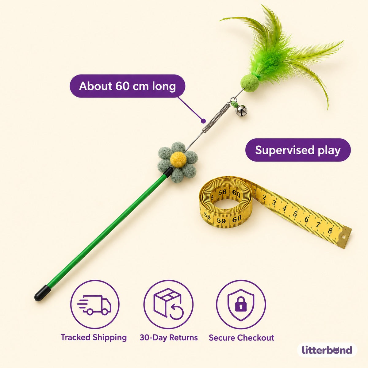 Flower Feather Wands for Chasing - size and details