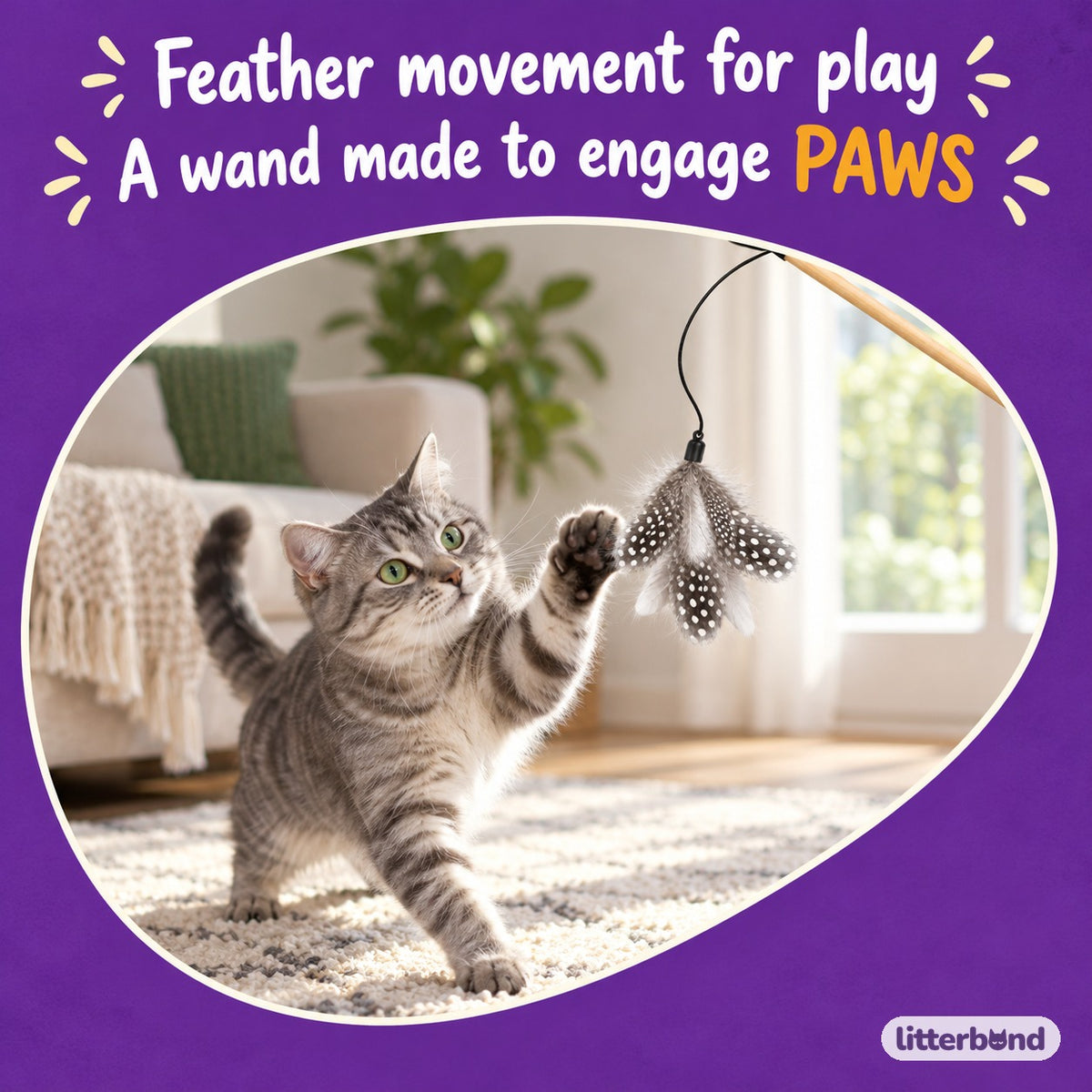 Wood Handle Feather Wand for Chasing with a cat