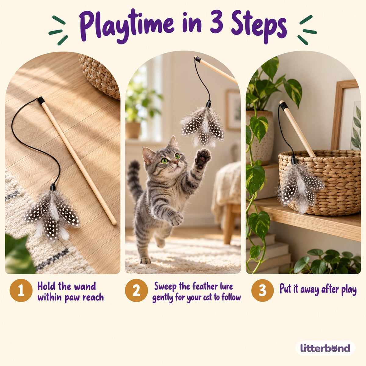 Wood Handle Feather Wand for Chasing - how to play