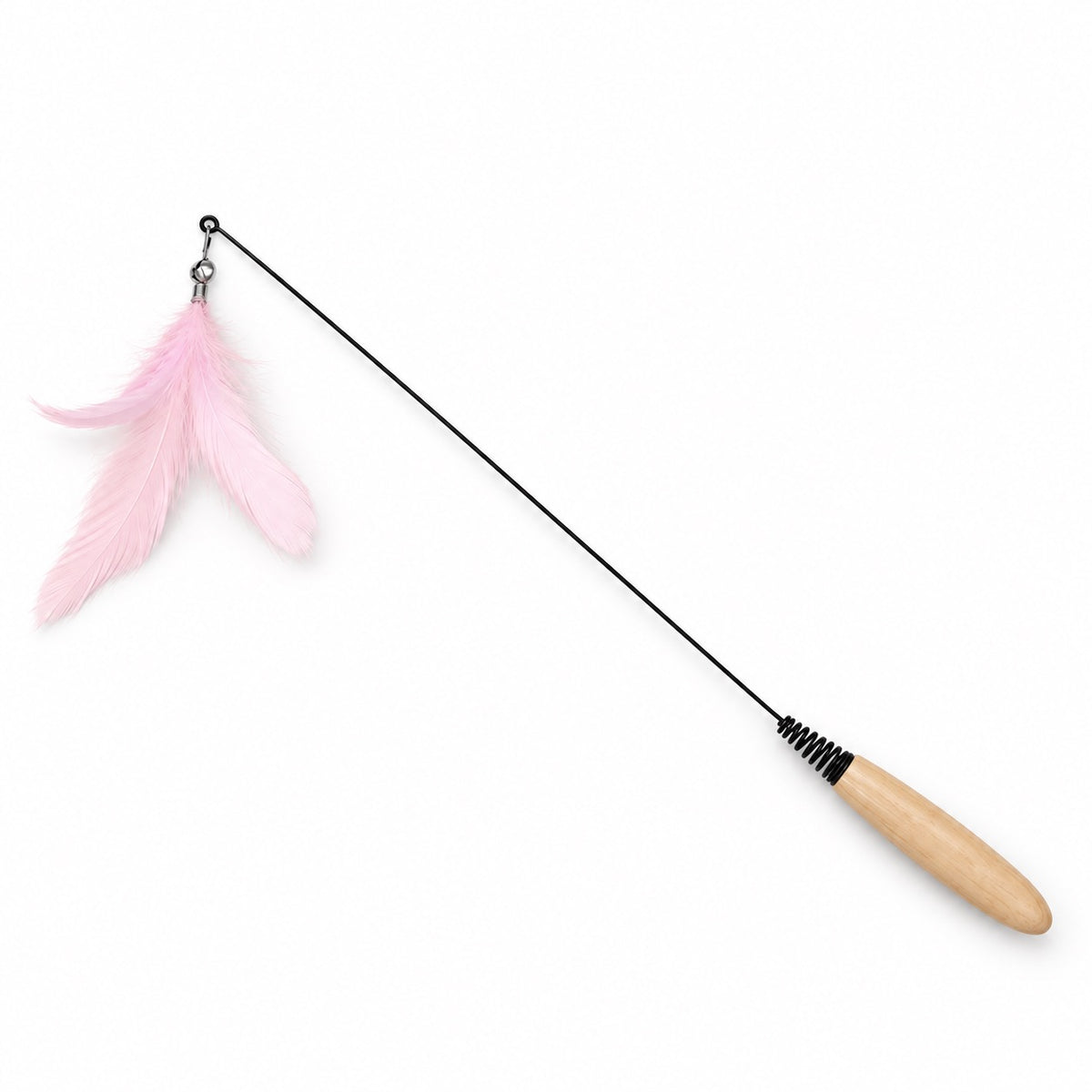 Wood Handle Feather Wand for Chasing - Pink Feather