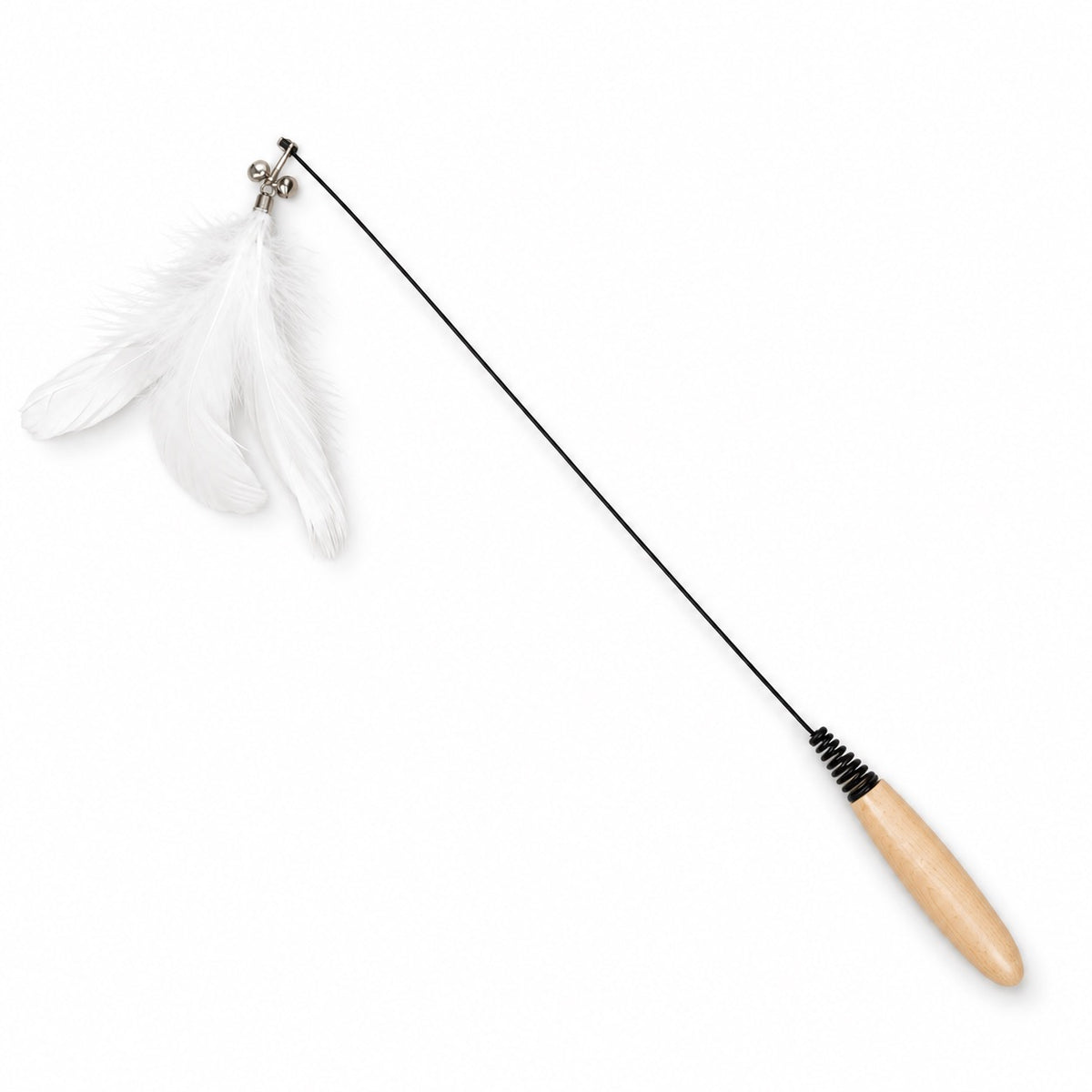 Wood Handle Feather Wand for Chasing - White Feather