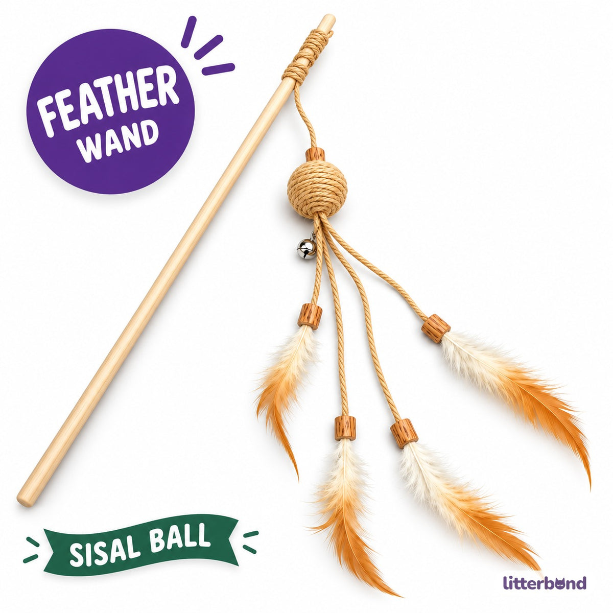 Sisal Ball Feather Wand for Batting