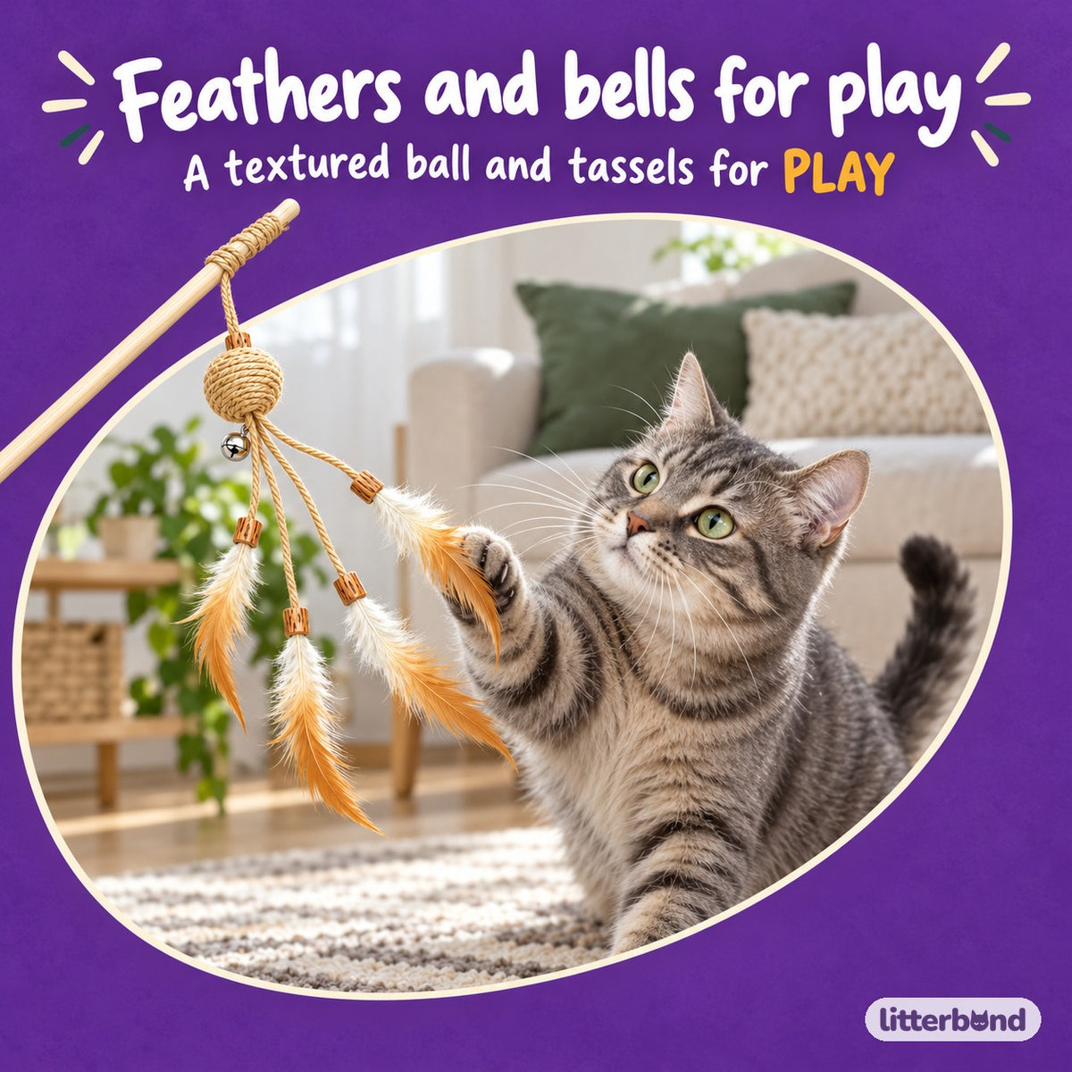 Sisal Ball Feather Wand for Batting with a cat