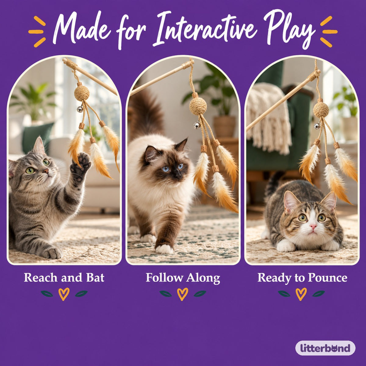 Sisal Ball Feather Wand for Batting - playtime at home