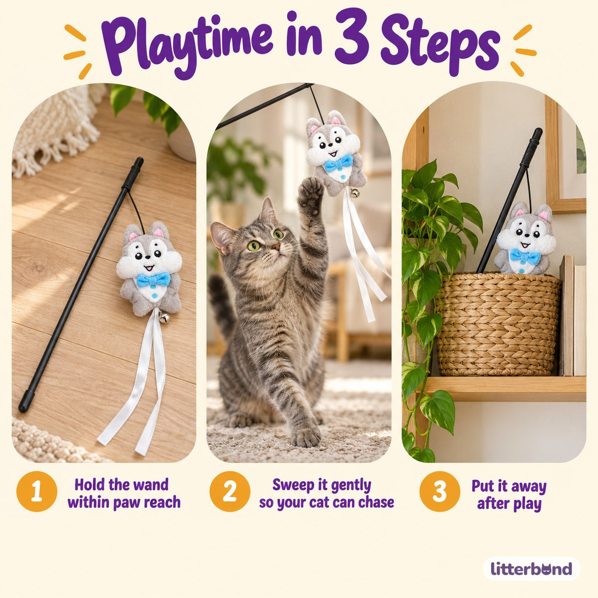 Wolf Pup & Fox Plush Teaser Wand - how to play