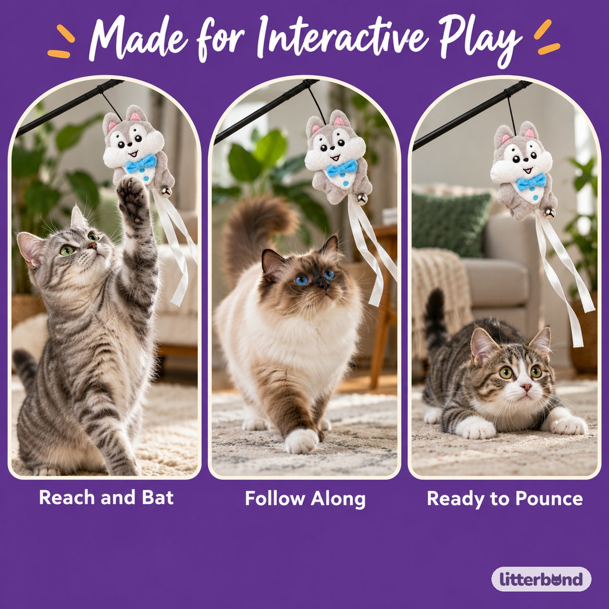 Wolf Pup & Fox Plush Teaser Wand - playtime at home