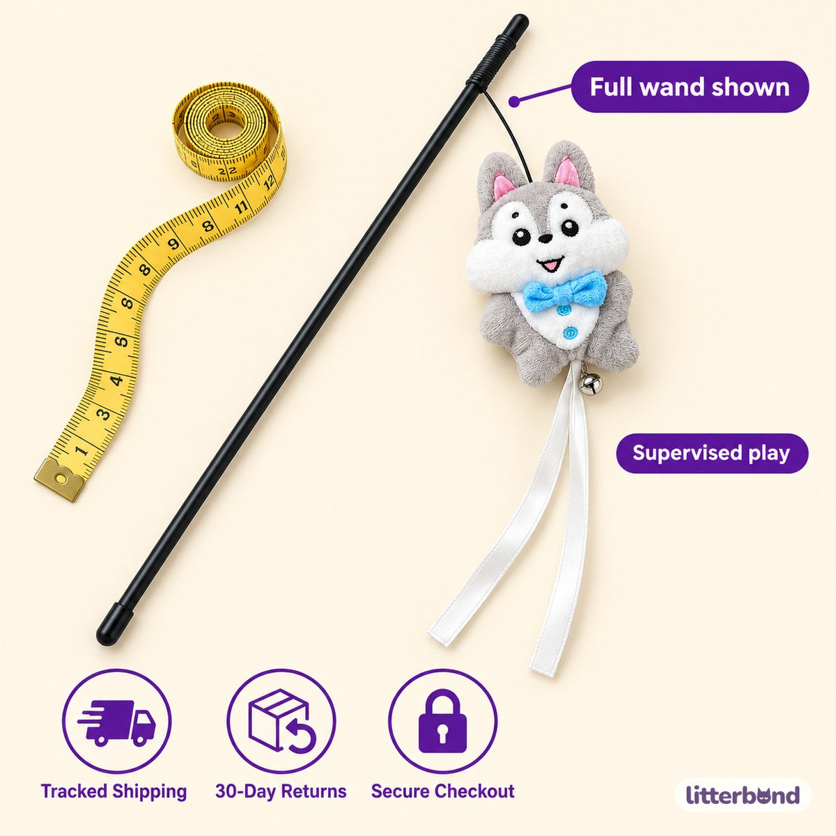 Wolf Pup & Fox Plush Teaser Wand - size and details