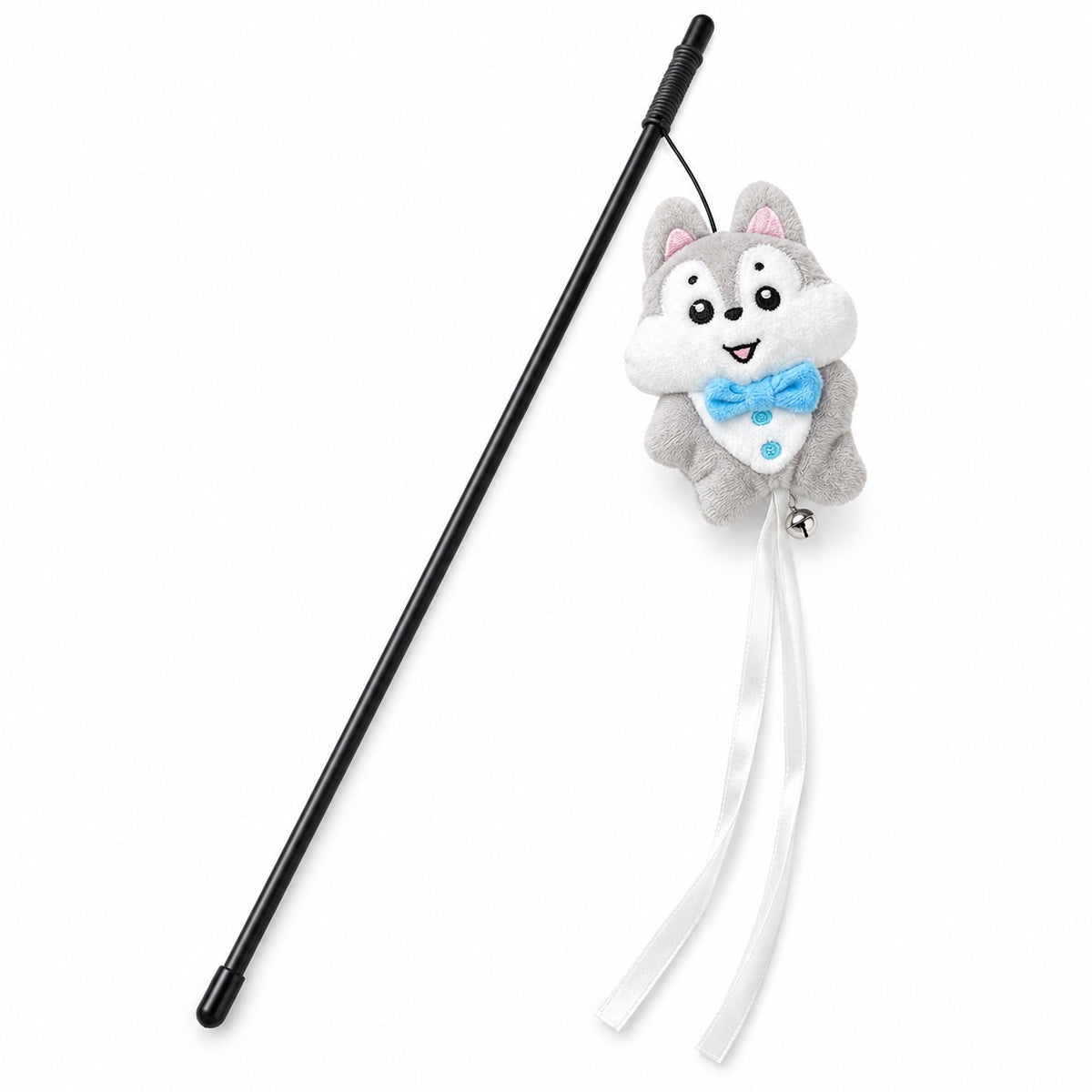 Wolf Pup & Fox Plush Teaser Wand - Grey Wolf Pup