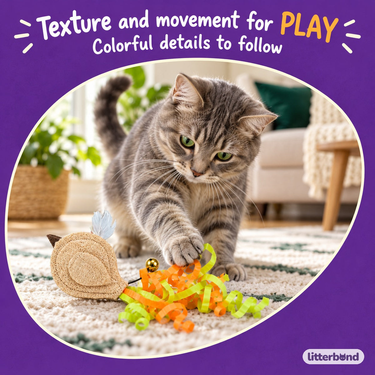 Loofah Bird Ribbon Toy for Batting with a cat