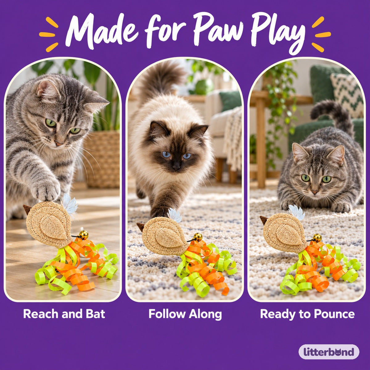 Loofah Bird Ribbon Toy for Batting - playtime at home