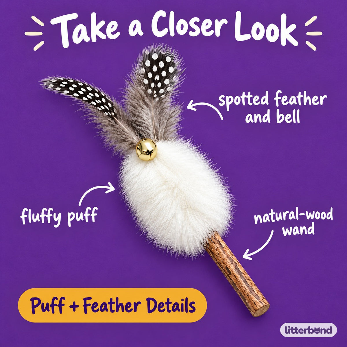 Silvervine Fluffy Puff Teaser Wand - close-up details