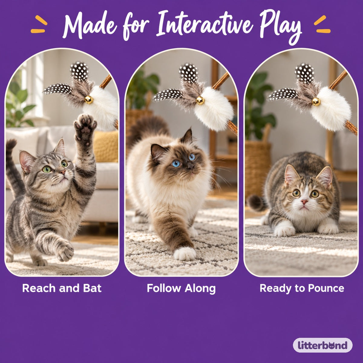 Silvervine Fluffy Puff Teaser Wand - playtime at home