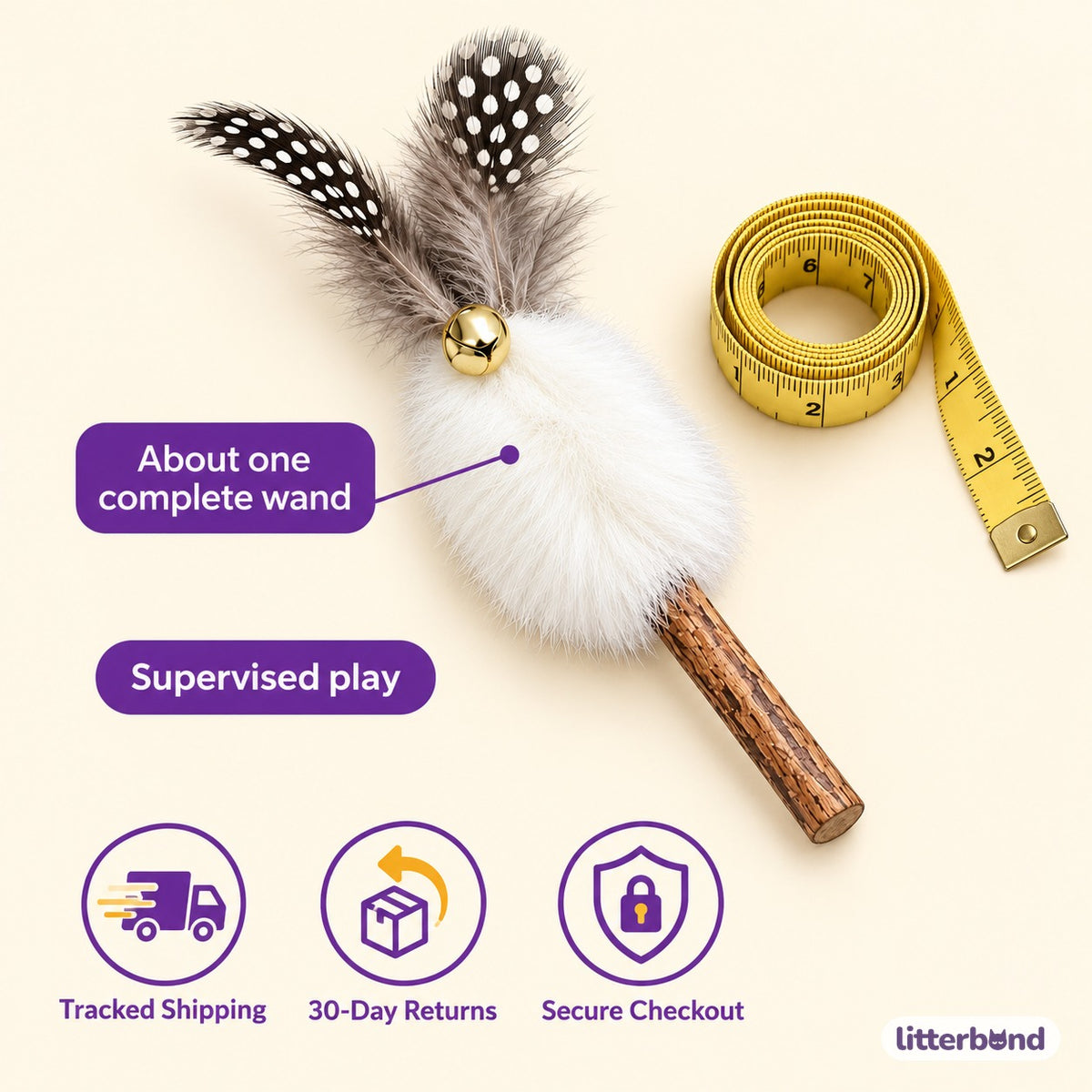 Silvervine Fluffy Puff Teaser Wand - size and details