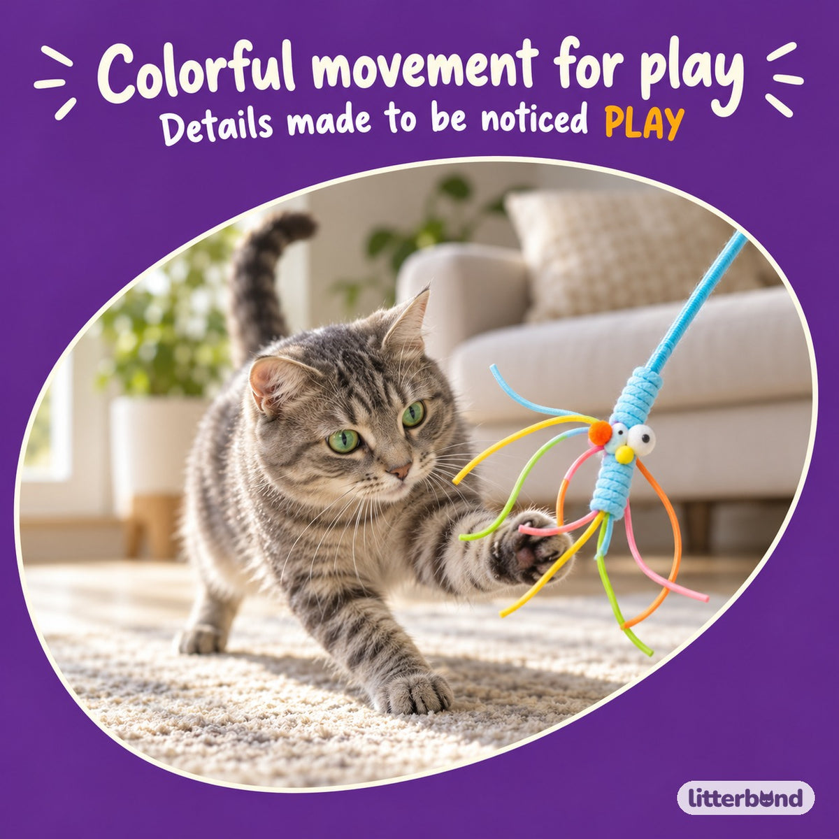 Big-Eye Ribbon Wand for Batting with a cat