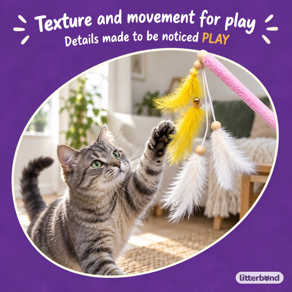 Pink Plush Feather Wand with a cat