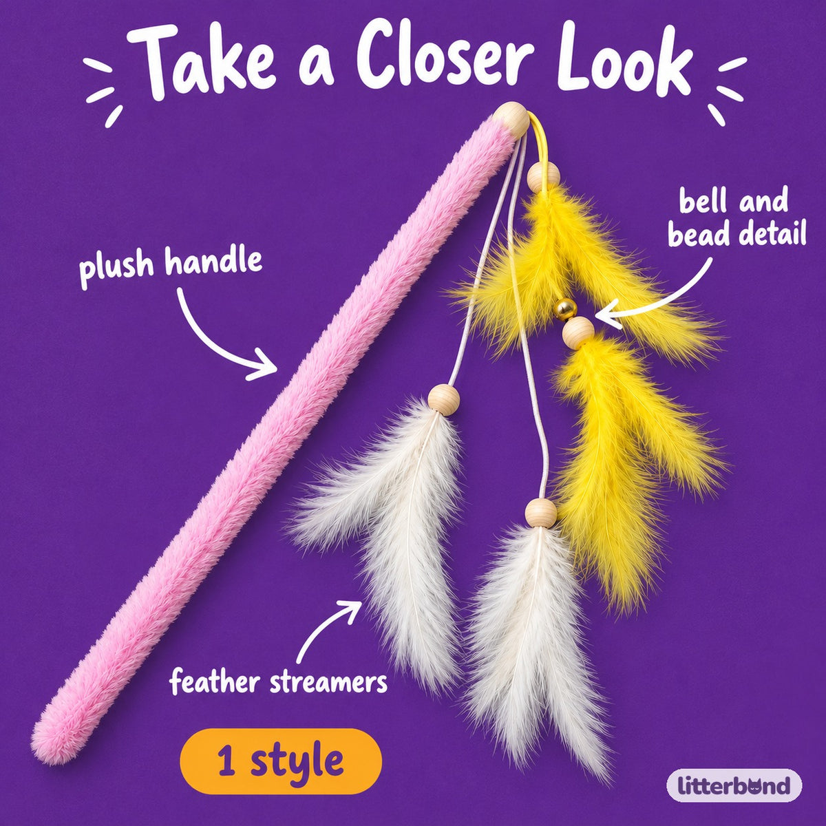 Pink Plush Feather Wand - close-up details