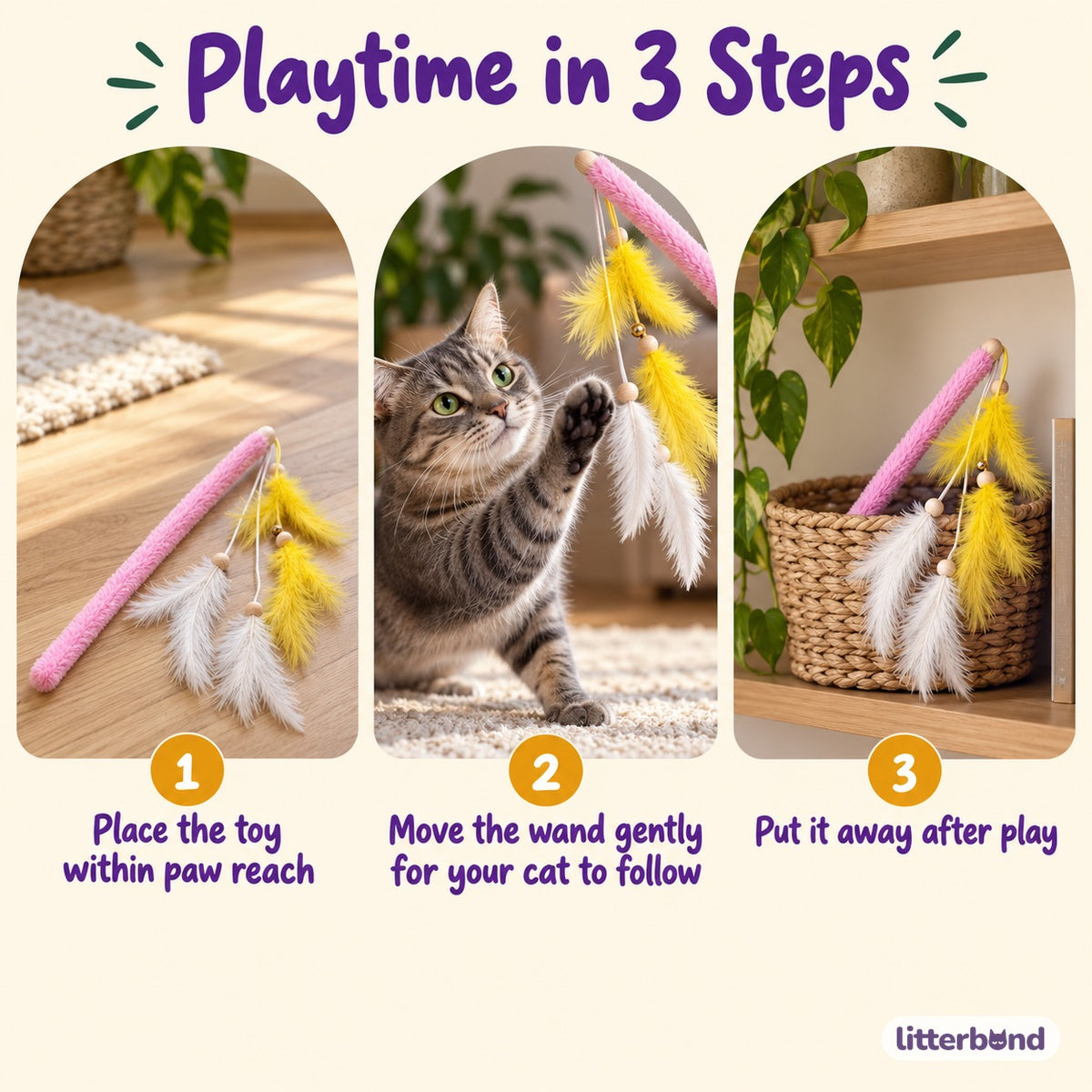 Pink Plush Feather Wand - how to play