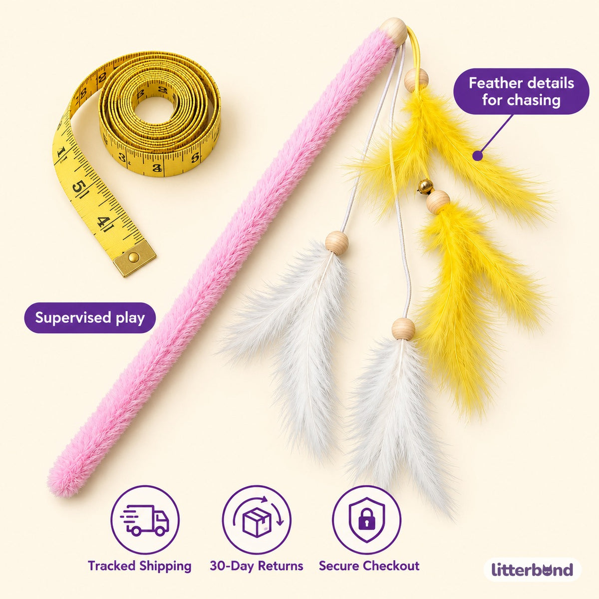 Pink Plush Feather Wand - size and details