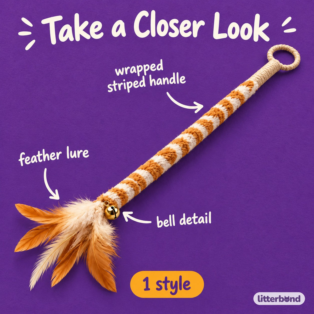 Striped Feather Chase Wand - close-up details
