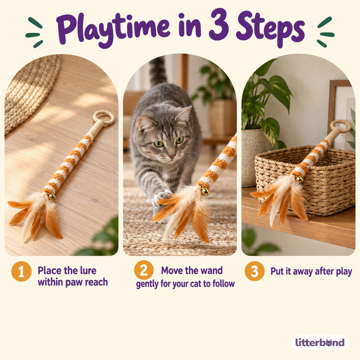 Striped Feather Chase Wand - how to play