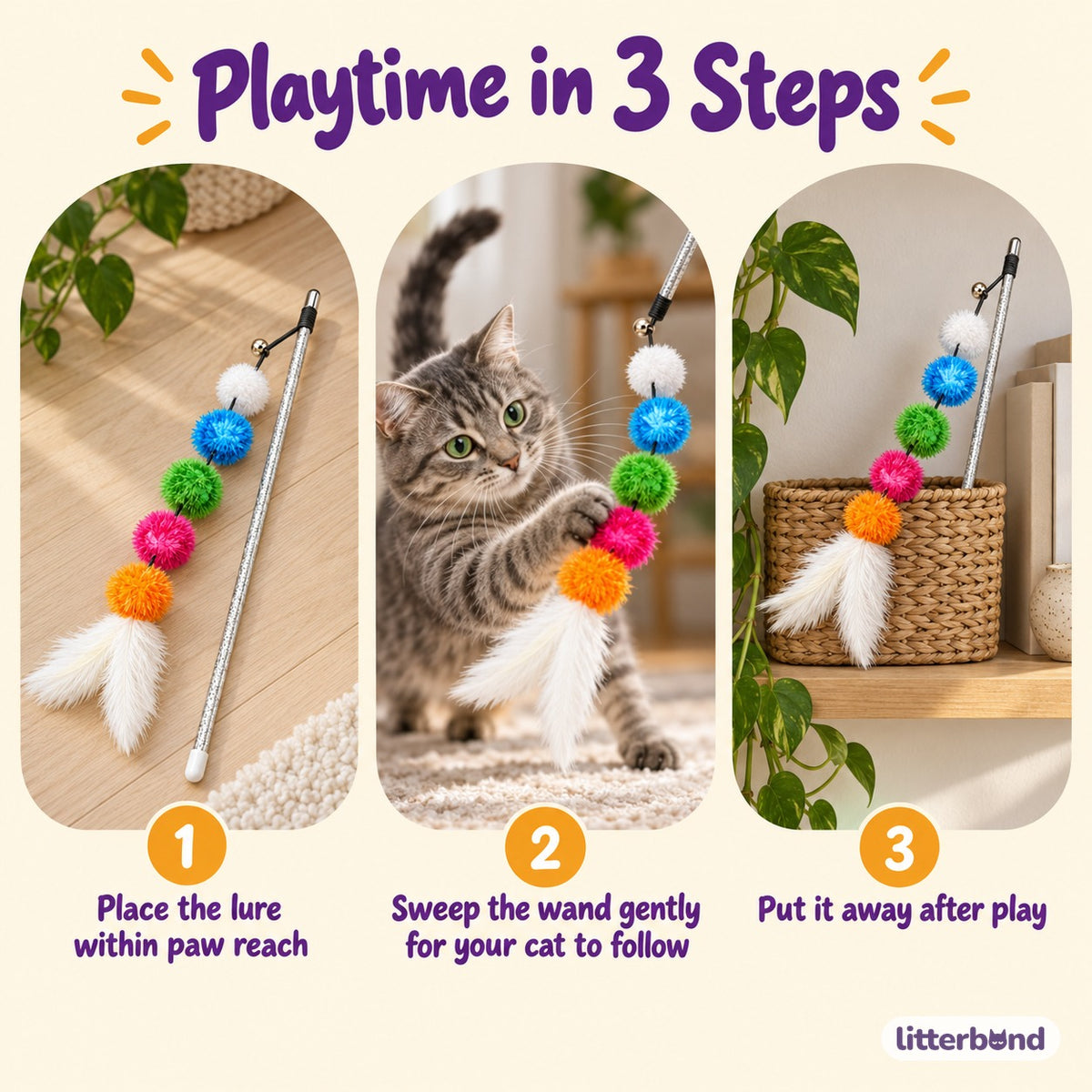 Rainbow Pom-Pom Wand for Chasing - how to play