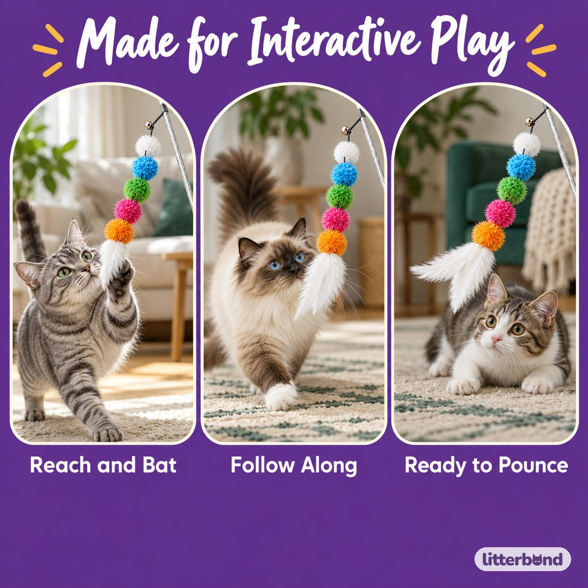 Rainbow Pom-Pom Wand for Chasing - playtime at home
