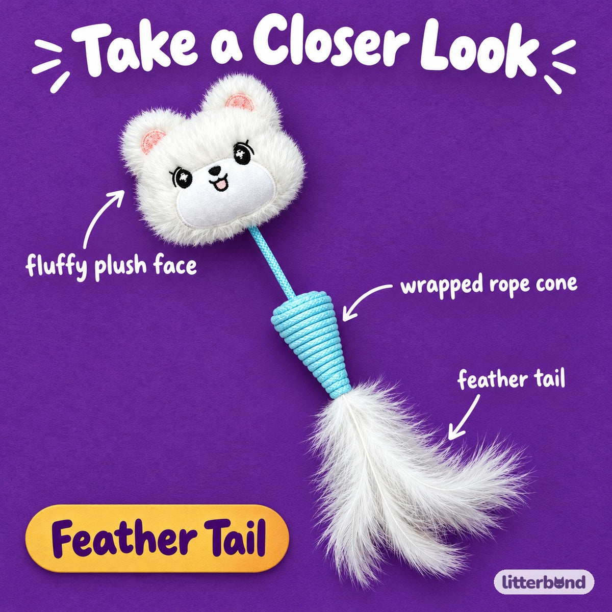 Plush Face Feather Cone for Batting - close-up details