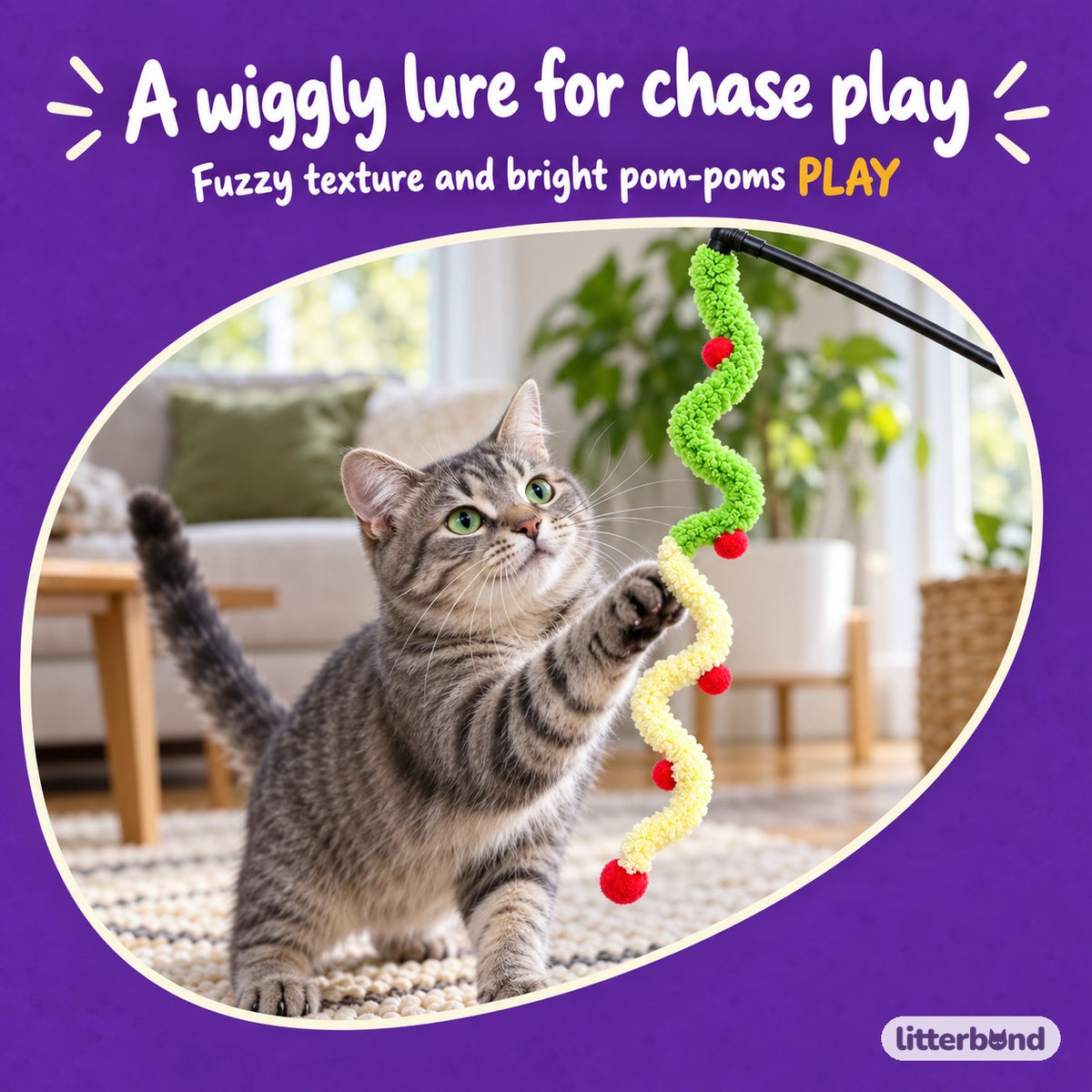 Fuzzy Caterpillar Wand for Chasing with a cat