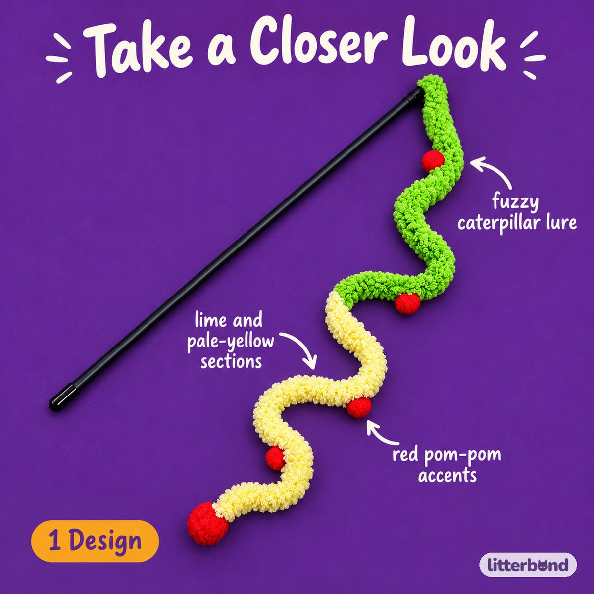 Fuzzy Caterpillar Wand for Chasing - close-up details