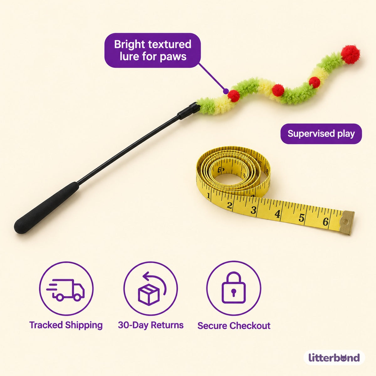 Fuzzy Caterpillar Wand for Chasing - size and details