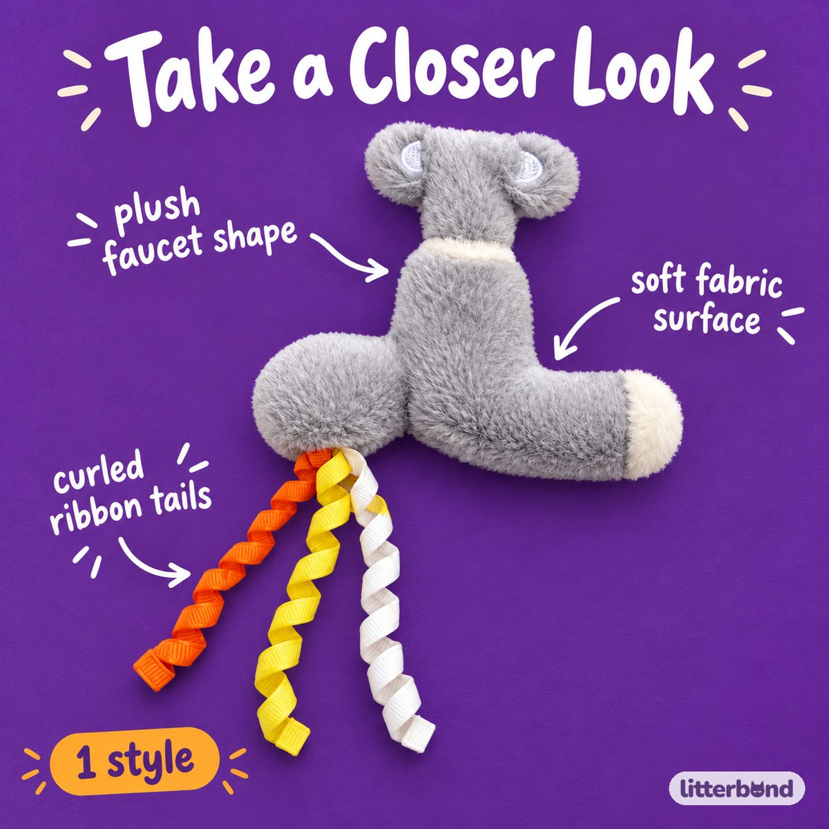 Gray Faucet Plush Toy for Batting - close-up details