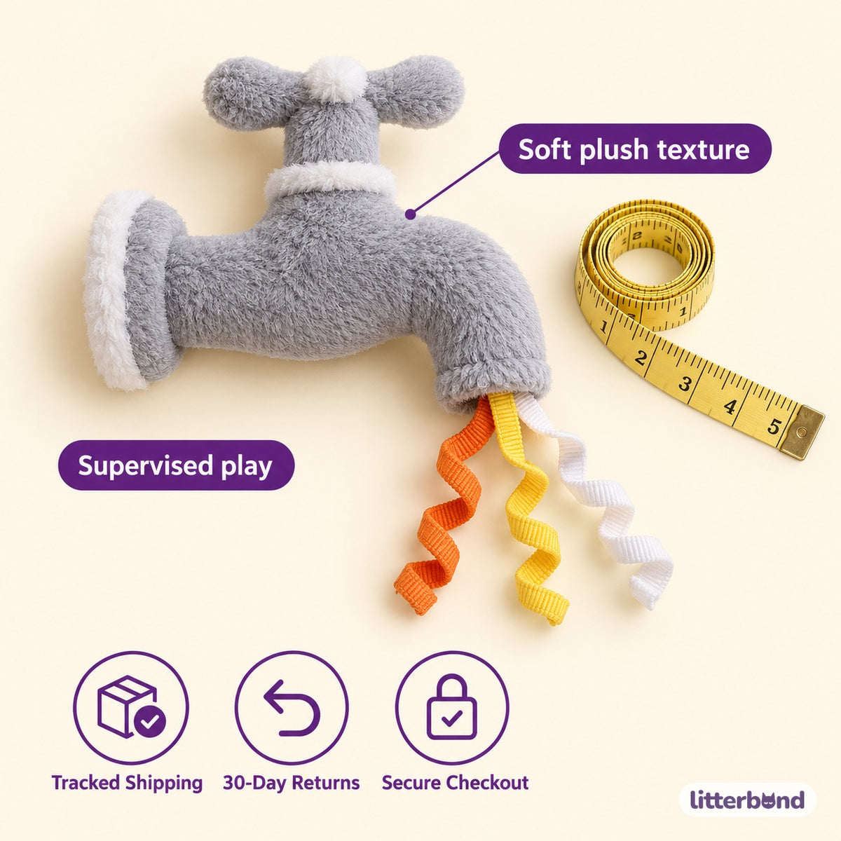 Gray Faucet Plush Toy for Batting - size and details