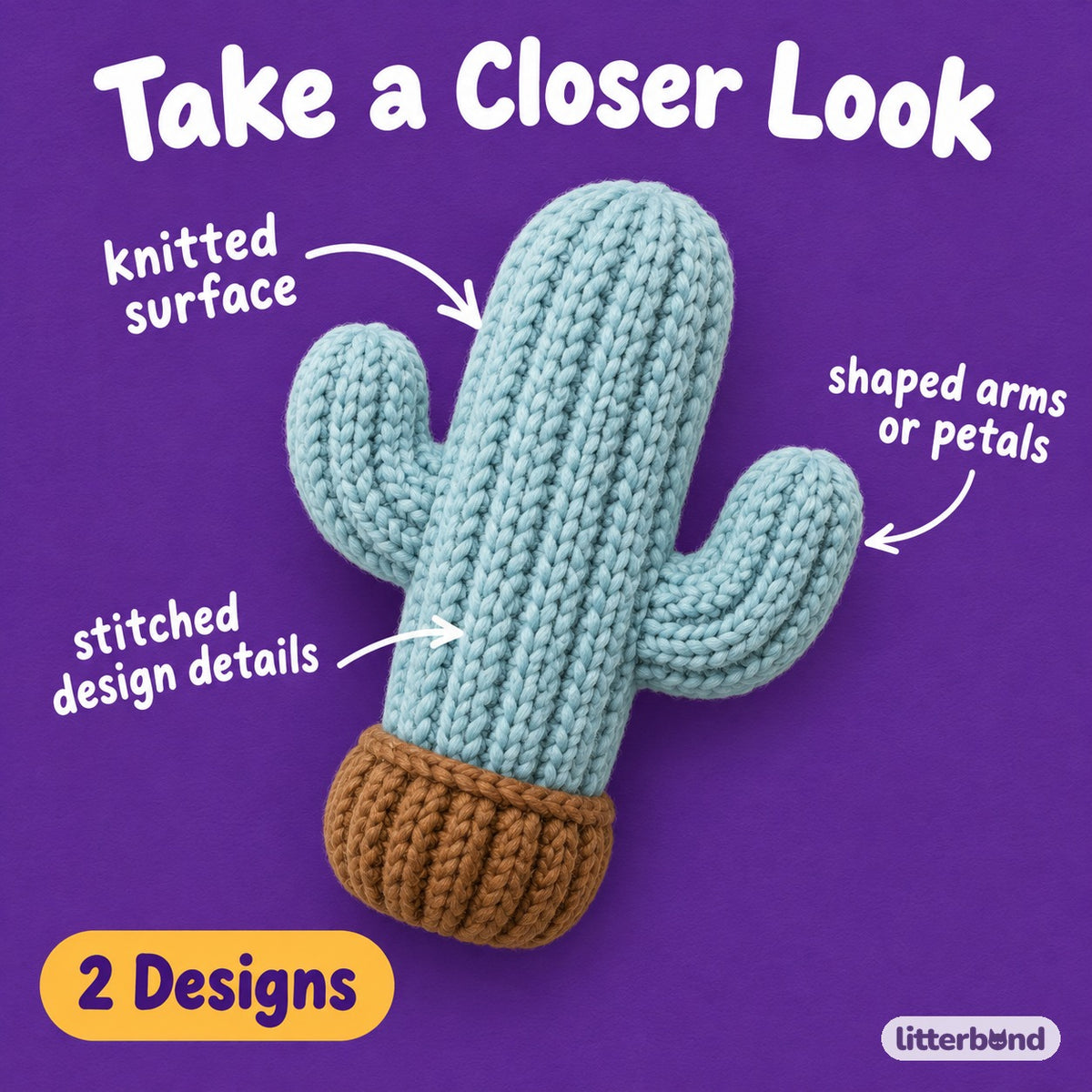 Knitted Catnip Plush Toy for Batting & Hugging - close-up details